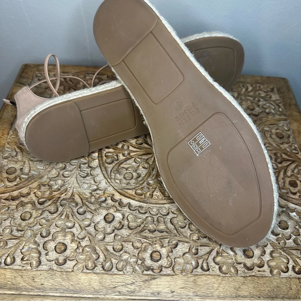 Eileen Fisher Women’s Lace Up Elastic Espadrille in Toffee Cream Flats Sz 8